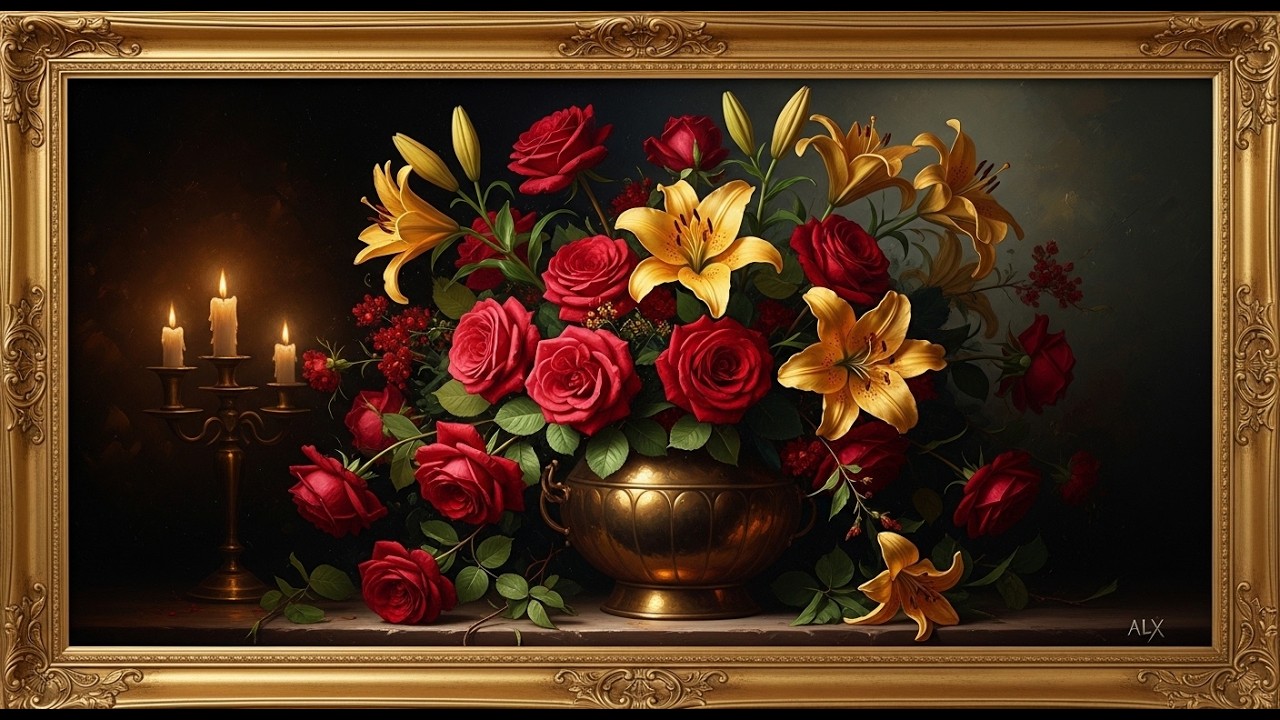 Samsung Frame TV: Luxurious Red Roses & Yellow Lilies Still Life | 4K Ambient Art
