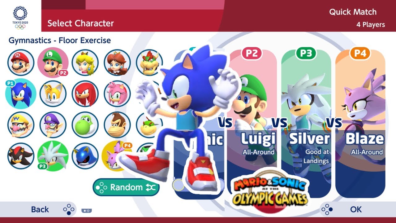 Mario & Sonic at the Olympic Games 2020 : Gameplay (4 Players) Sonic VS Luigi VS Silver VS Blaze