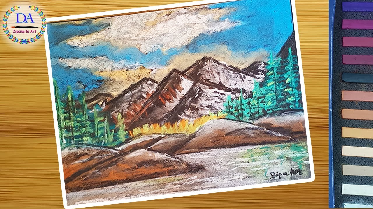 How to draw Mountain in Soft Pastel Color | Step by step guide for beginners