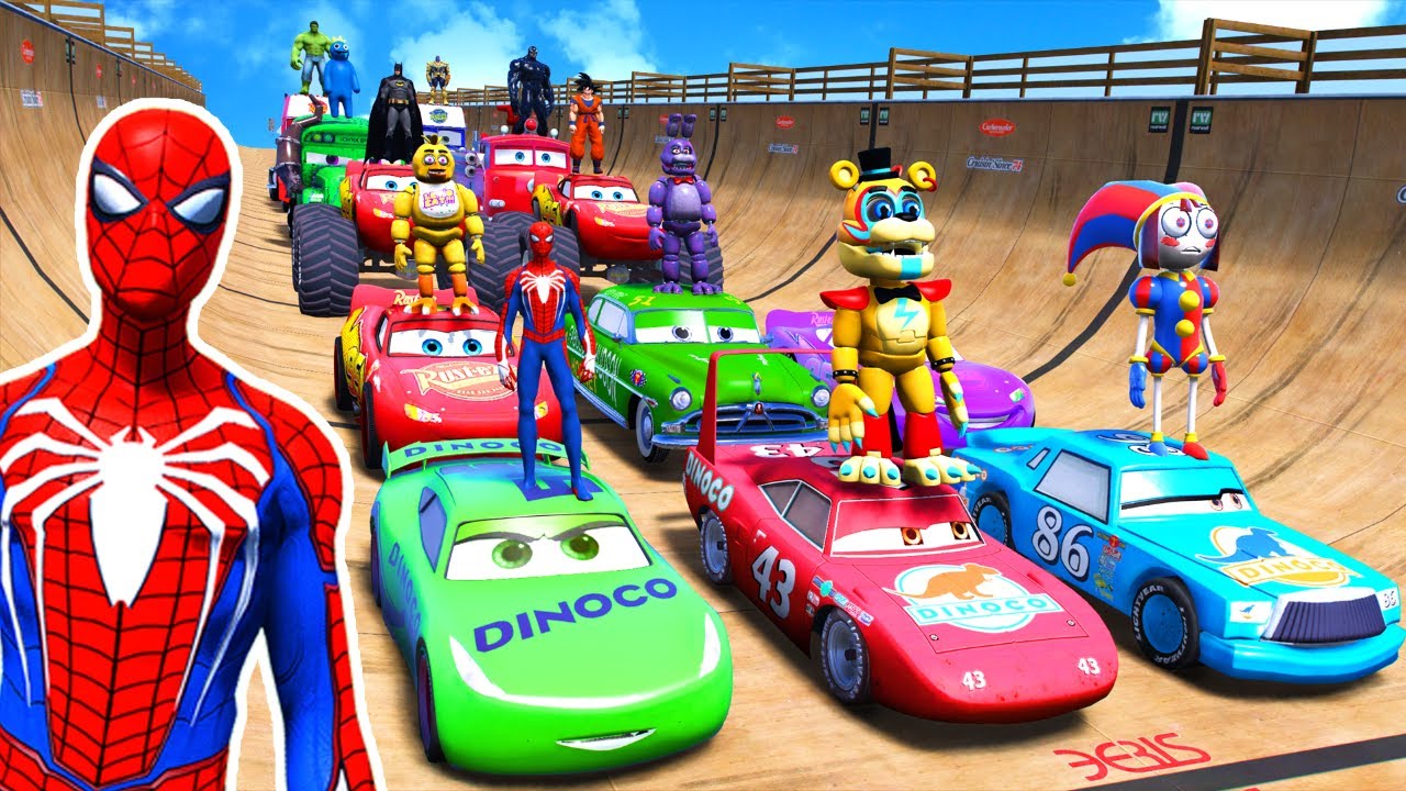 GTAV SPIDER-MAN 2, FIVE NIGHTS AT FREDDY'S, THE AMAZING DIGITAL CIRCUS Join in Epic New Stunt Racing