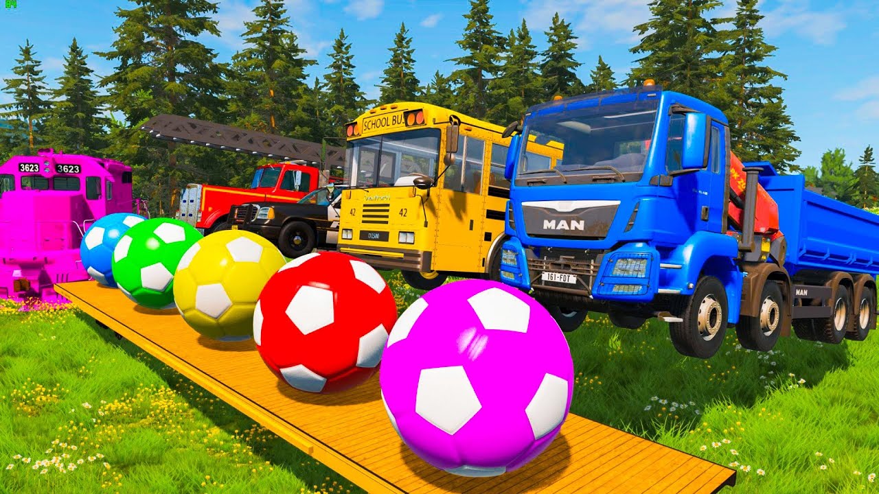 Flatbed Trailer Truck Rescue Monster Trucks - Cars vs Lava - Cars vs Rails & Trains - BeamNG #003