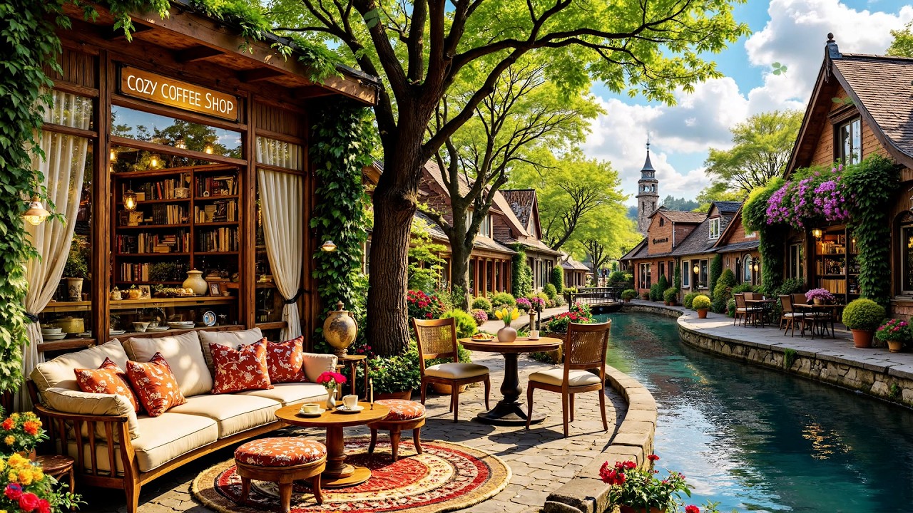 Soothing Spring Jazz Music🎵Morning Coffee Shop Corner for Work & Study ~ Relaxing Jazz🌦️💐