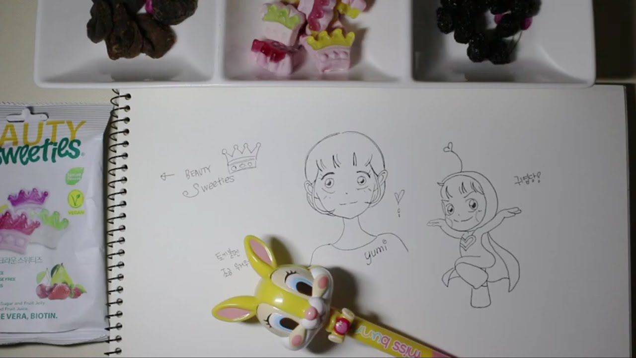 [ASMR] 젤리 이팅 _ 올리브영 간식 l 뷰티 스위티즈, 건과일 먹으면서 '유미의 세포들' 그림 그리기, Beauty Sweeties