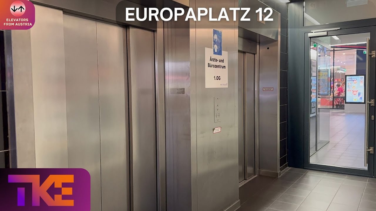 1995 Thyssen (mod. 2022 TKE) roped hydraulic elevators@Europaplatz 12, Graz, Austria