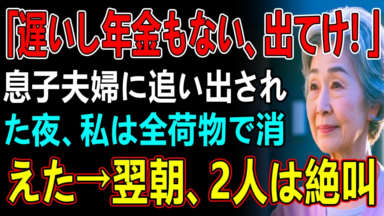 「遅いし年金もない、出てけ！」息子夫婦に追い出された夜、私は全荷物で消えた→翌朝、2人は絶叫