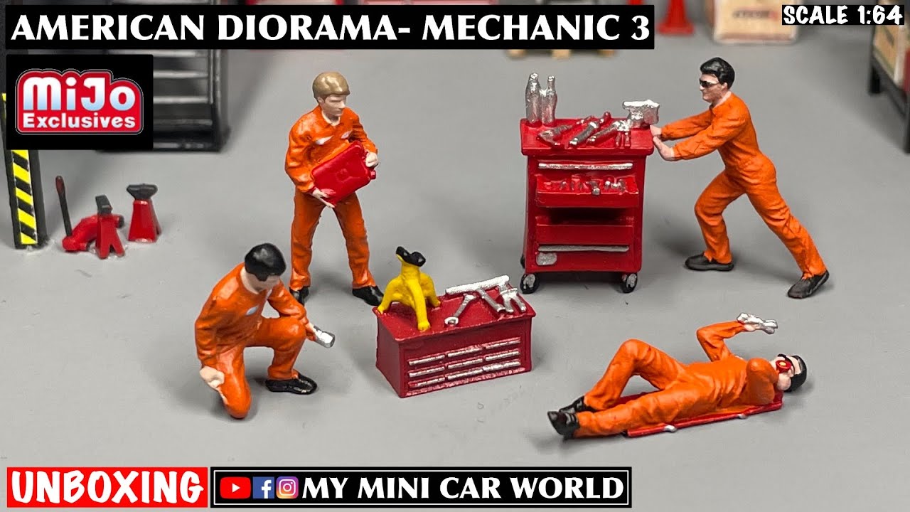 「MY MINI CAR WORLD」UNBOXING AMERICAN DIORAMA 1/64 MECHANIC 3 FIGURES SET