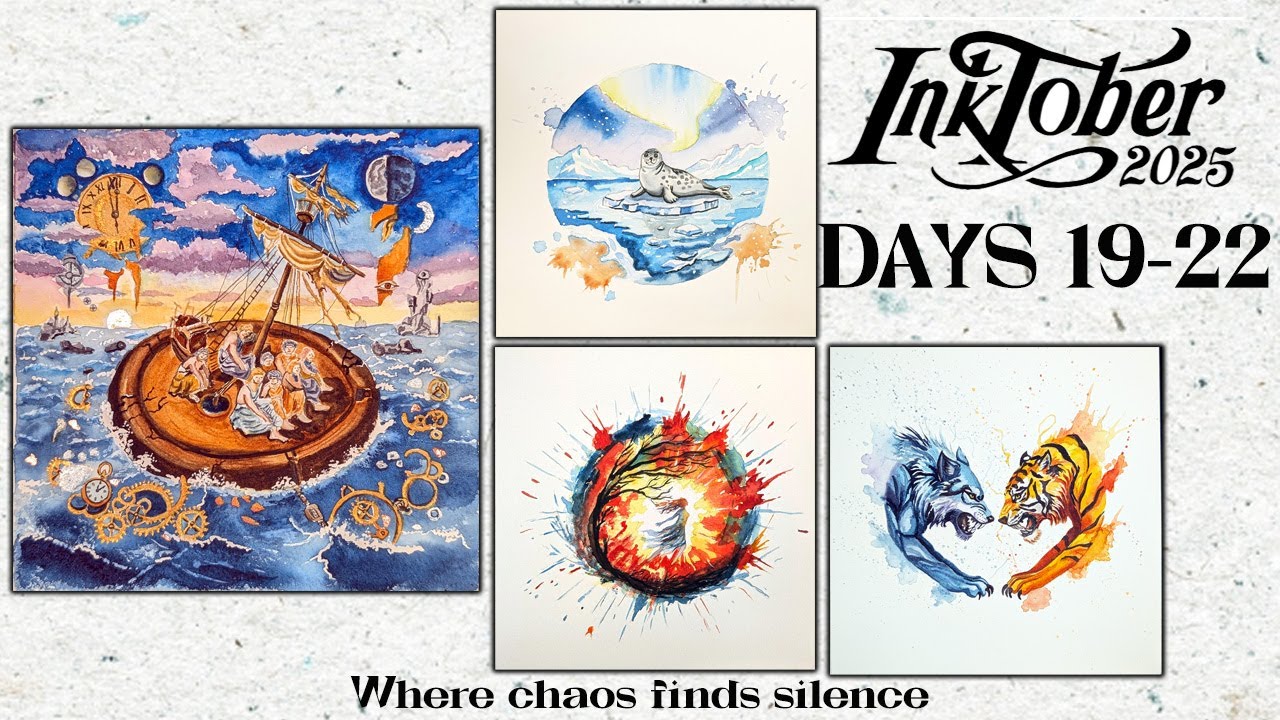 Inktober 2025 — Days 19–22 | Between Ice and Time | Watercolor Stories