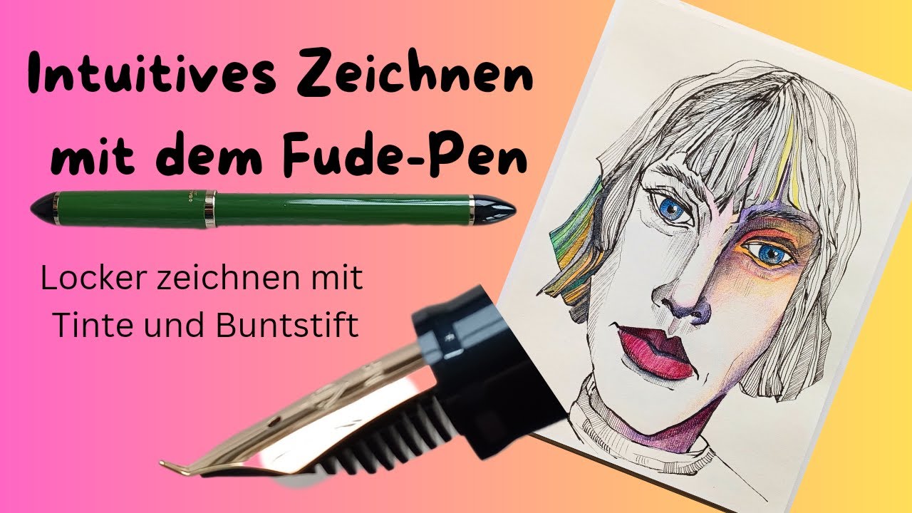 Locker zeichnen mit Tinte und Buntstift - Intuitives Zeichnen - Sailor Fude de Mannen - Füller