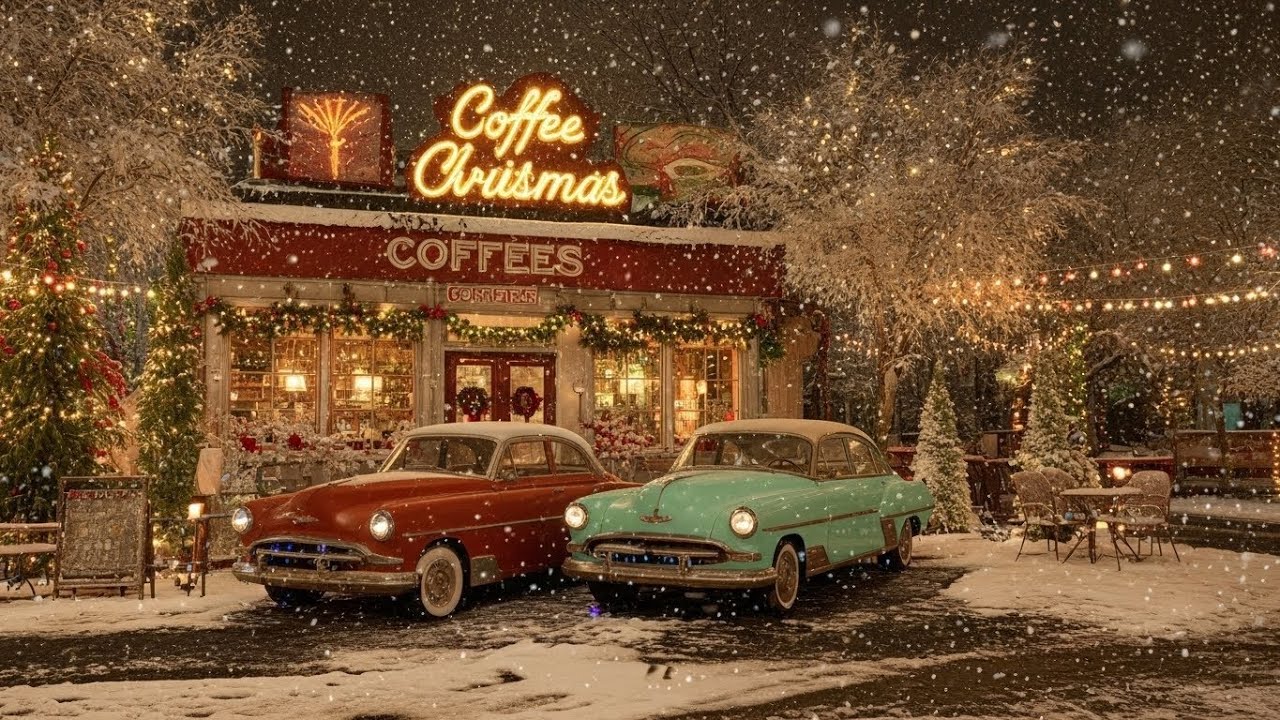 Peaceful Winter Coffee Shop by the Lake ❄️☕ Cozy Winter Night Music