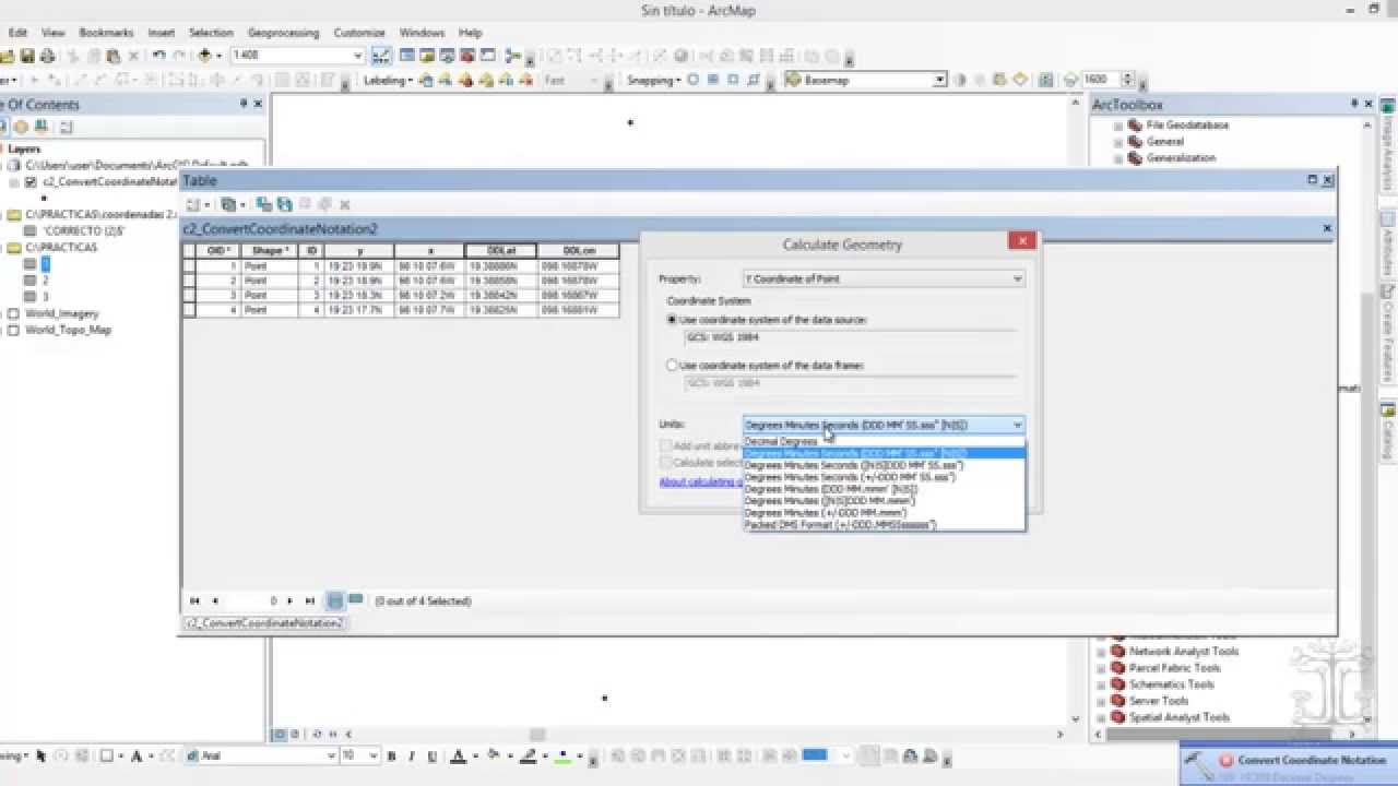 Conversión de diferentes tipos de coordenadas en Arcgis 10.2