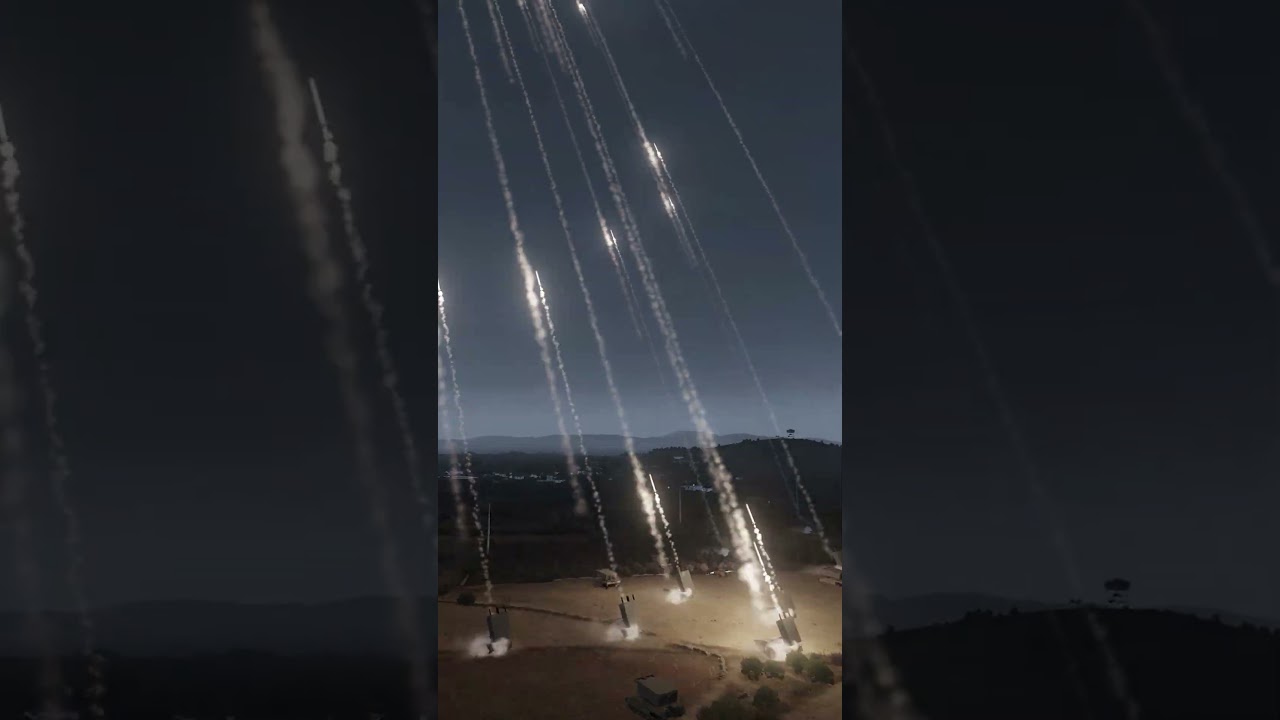 Massive INCOMING Missile Barrage at Night - MLRS - Military Simulation - ArmA 3