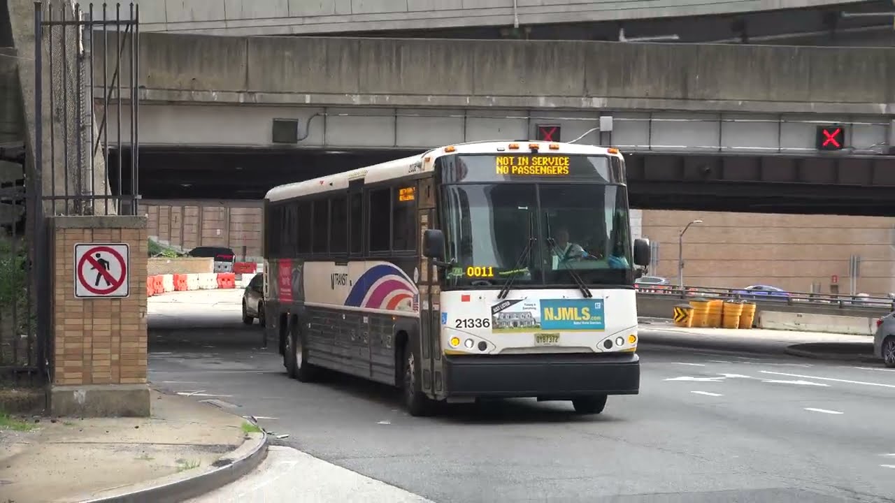 NJ TRANSIT MCI D4500CT BUS 21336 ENTERING THE RAMPS FOR PABT