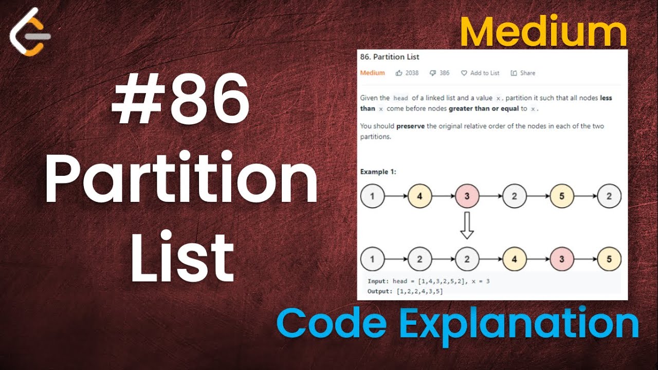 Partition List | Live Coding with Explanation | Leetcode - 86