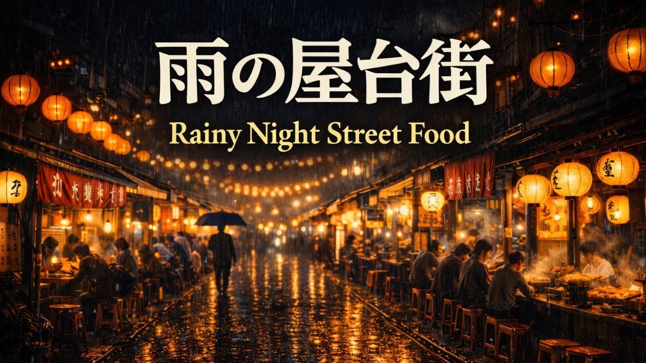 雨の屋台街｜Rainy Night Street Food Ambience for Sleep