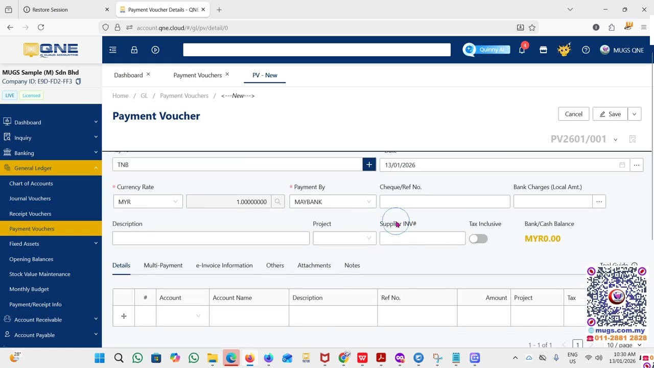 怎样 issue GL Payment Voucher in QNE Cloud