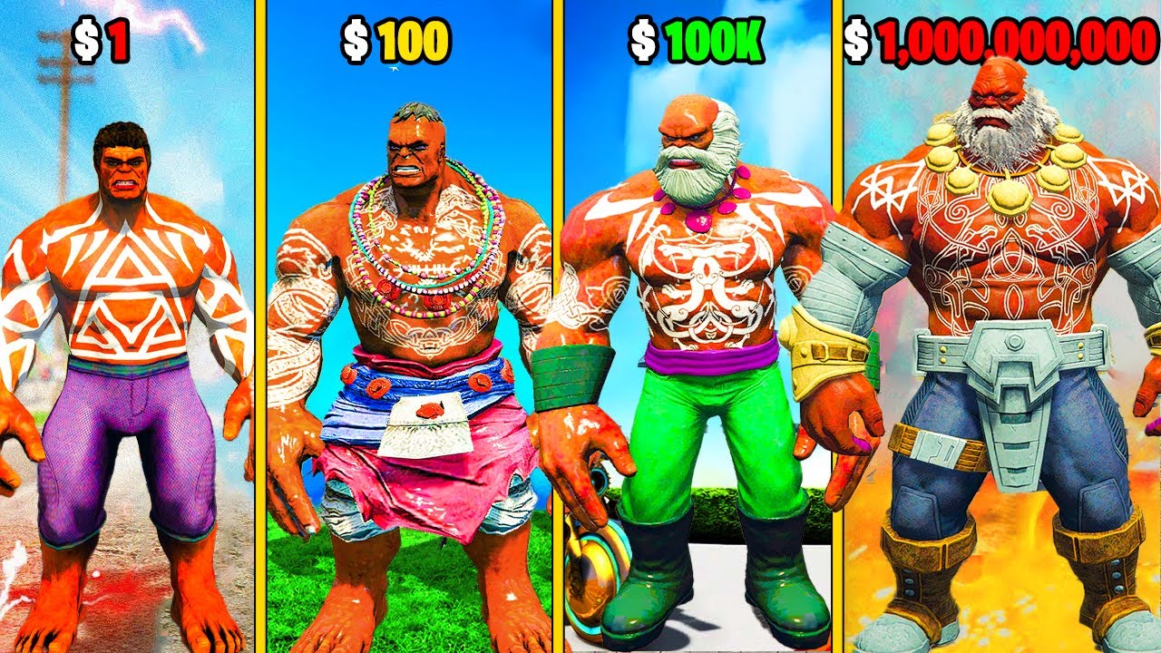 $1 BROWN HULK SUIT to $1,000,000,000 HULK SUIT in GTA 5!!