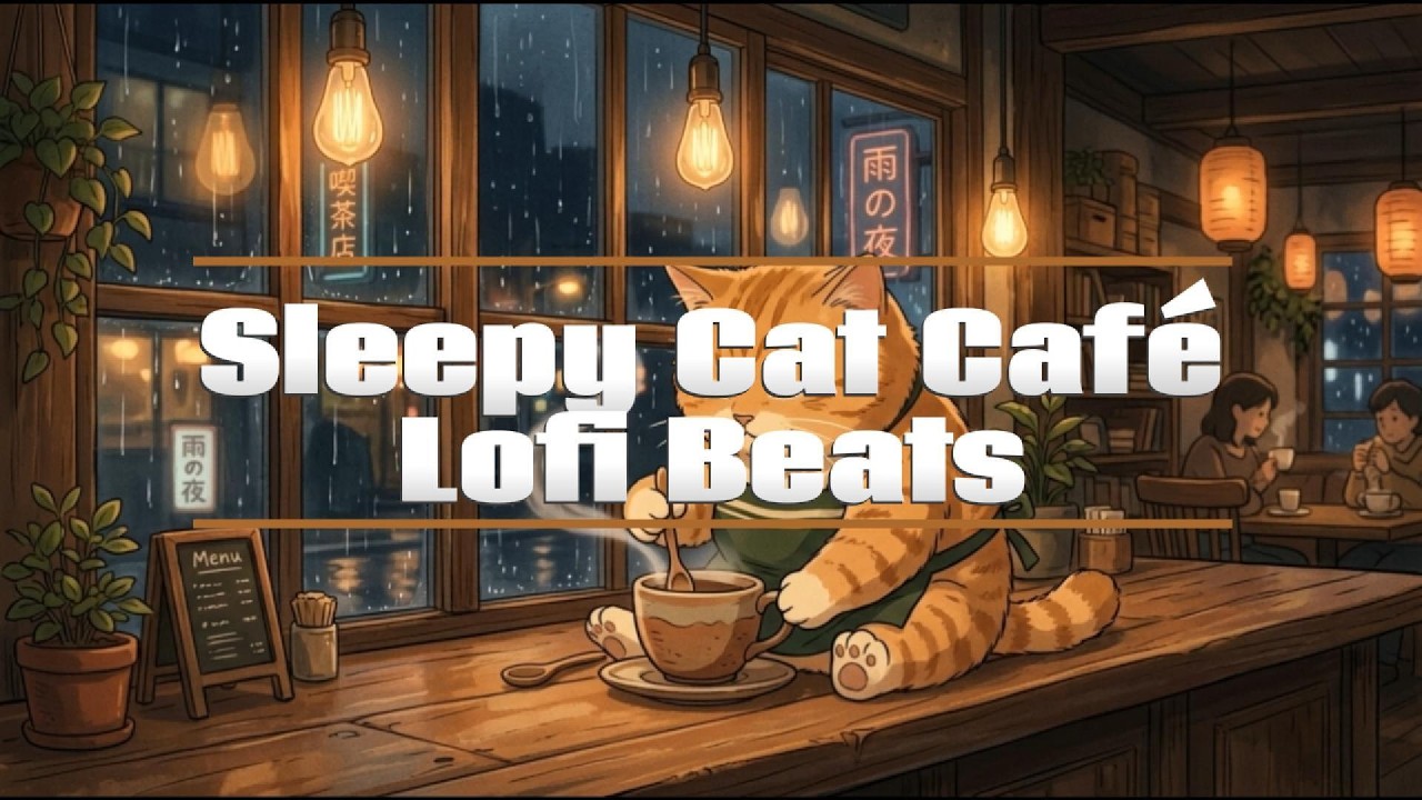 Sleepy Cat Café ☕ Lofi Hip Hop Beats to Relax/Study To — Cozy Café Ambience with Rain Sounds 🐱🌧️
