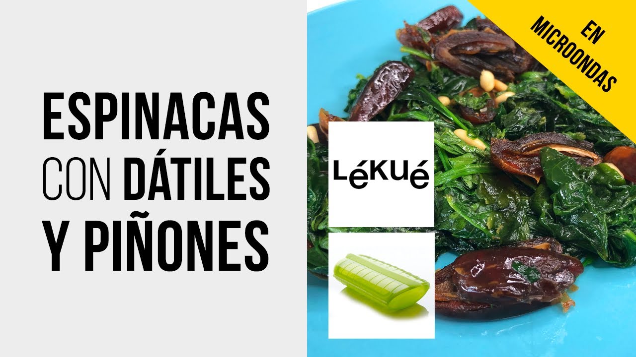 Espinacas con dátiles y piñones con Lékué al microondas + Patatas Gajo o Cajún