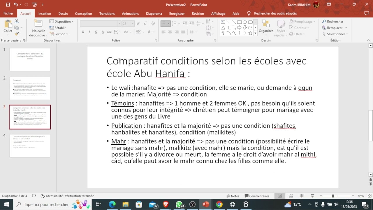 Comparatif des écoles dans les conditions du mariage en Islam . Abu Hanifa et autres