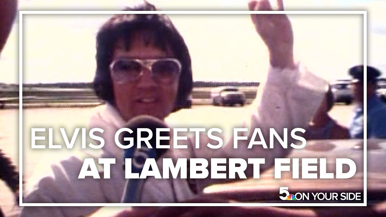 Elvis Presley arrives at Lambert Field for concert in St. Louis