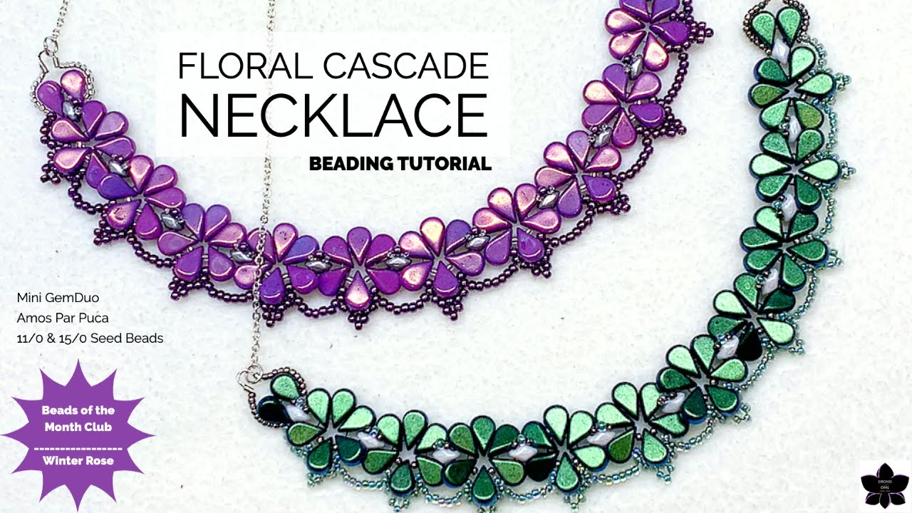Floral Cascade Amos Par Puca and MiniGemDuo Beaded Necklace Tutorial