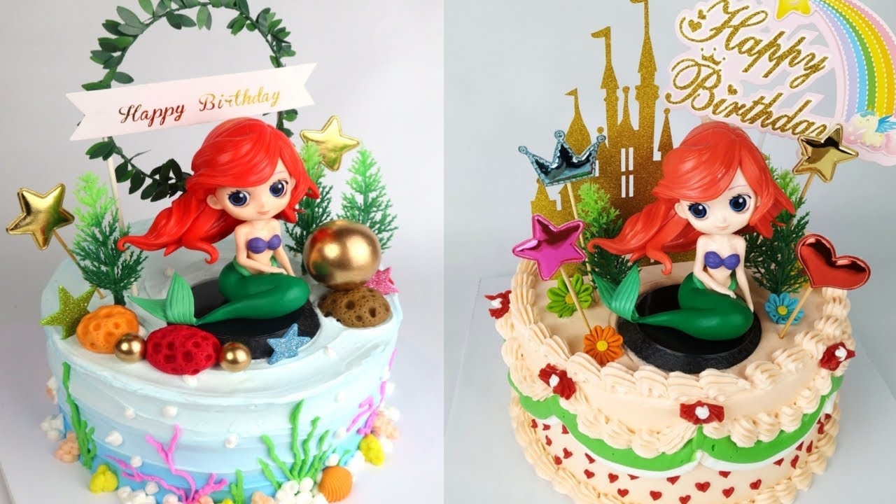 Little mermaid cake decorations || Mermaid Birthday Cake Buttercream || Little mermaid cake tutorial