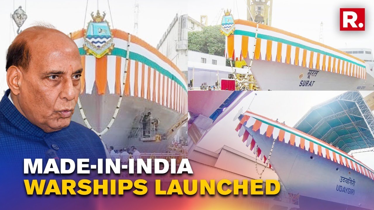 Rajnath Singh Launches Made-In-India Warships INS Surat & INS Udaygiri