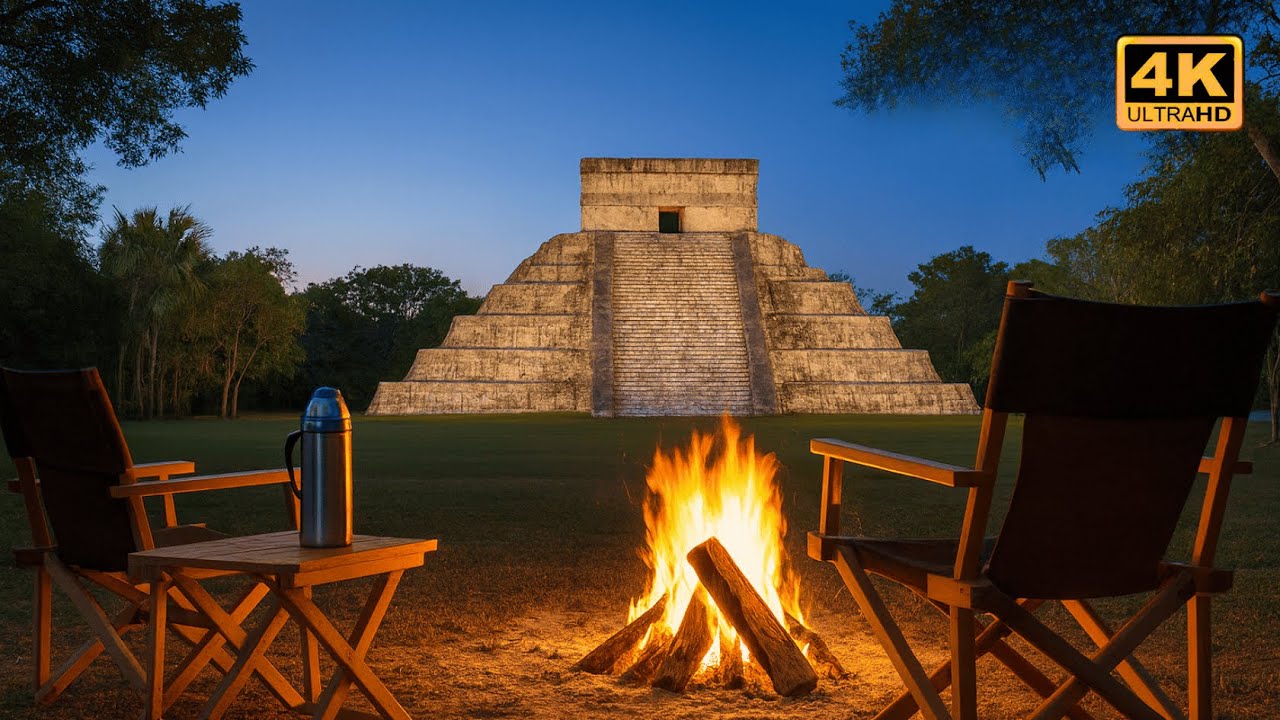 🔥 Peaceful Campfire Night at Chich&eacute;n Itz&aacute; 🌙 Deep Sleep, Relaxing Nature & Ancient Energy Sounds ✨