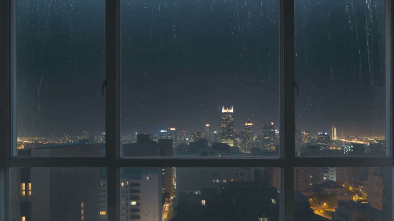 4K City Rain Sounds 1HOUR 🌧️ For Sleep & Study | Night Window Ambience Live Wallpaper
