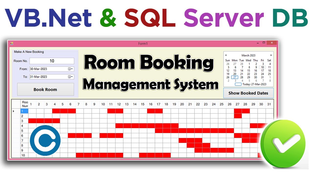 Hotel Rooms Booking System with Calendar View - VB.NET Project