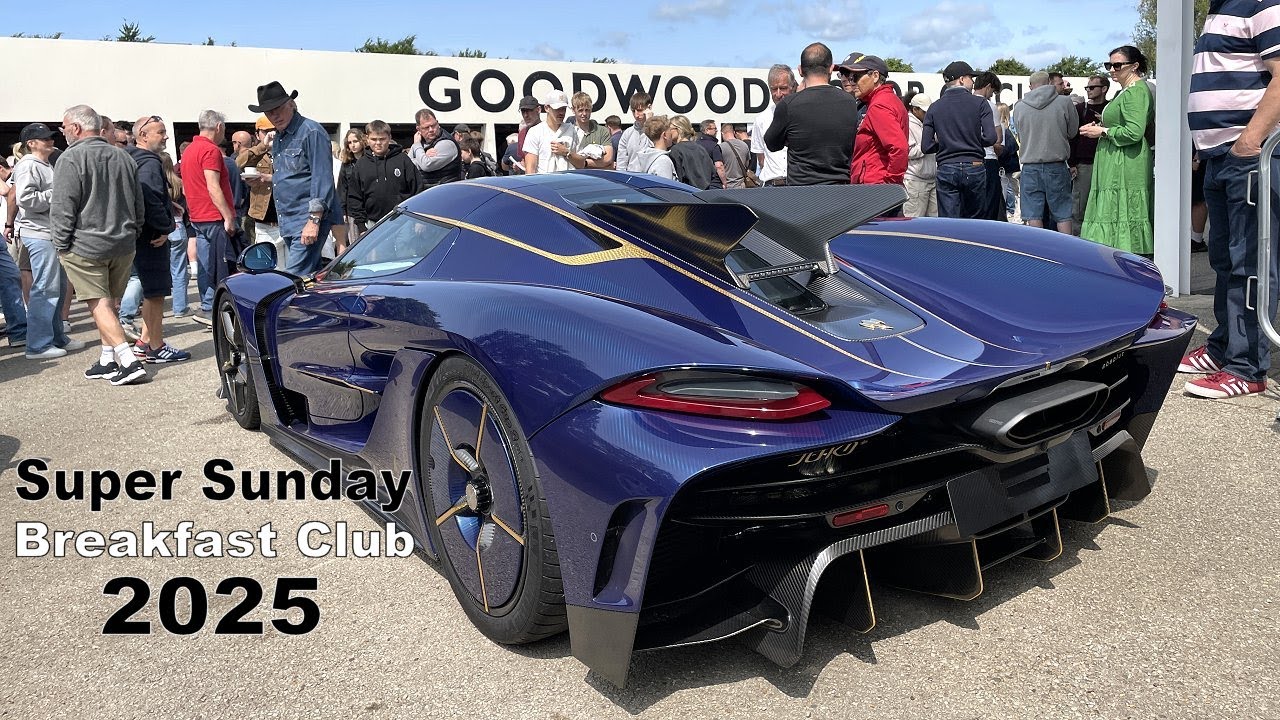Goodwood Breakfast Club Super Sunday 2025. Hypercars & Supercars on display and Arriving / Leaving
