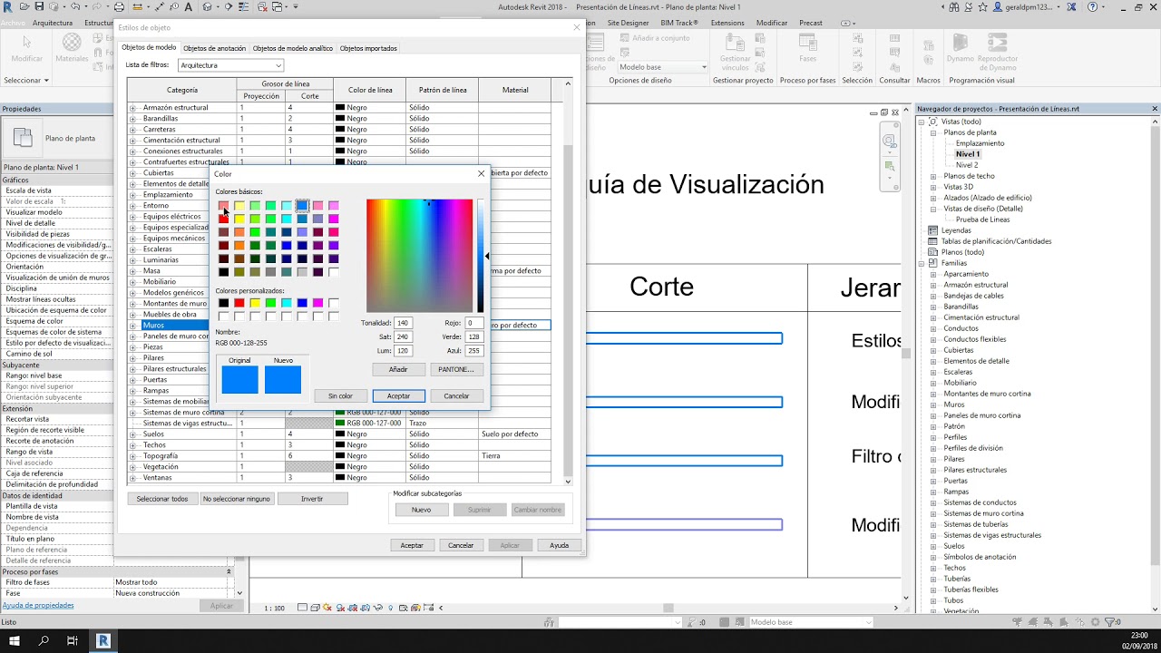 Estilos, patrones y grosores de línea en Revit