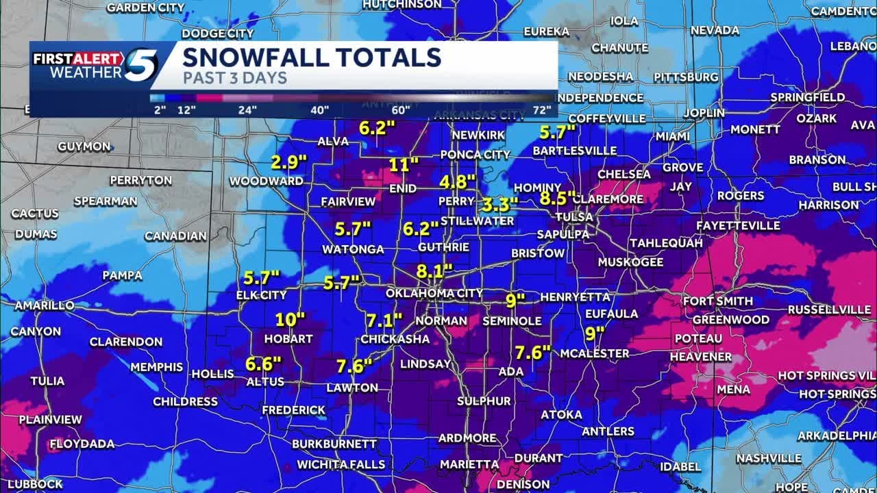Oklahoma Winter Storm Update: Oklahoma City sees more than 8 inches of snow during weekend weathe...