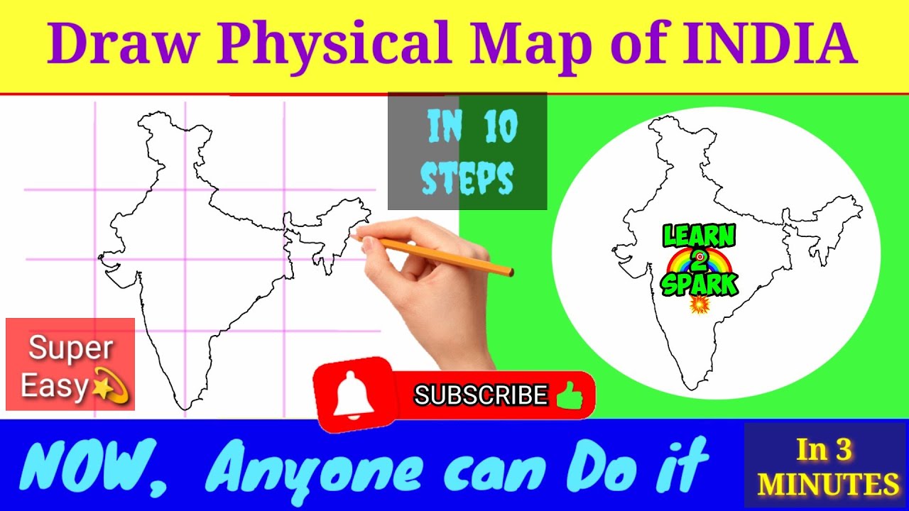 How 2 Draw✍️ INDIA🇮🇳MAP (PHYSICAL)// In 3 Minutes // Best &🎯Easy //Step by step// Anyone👤can Draw ✏️