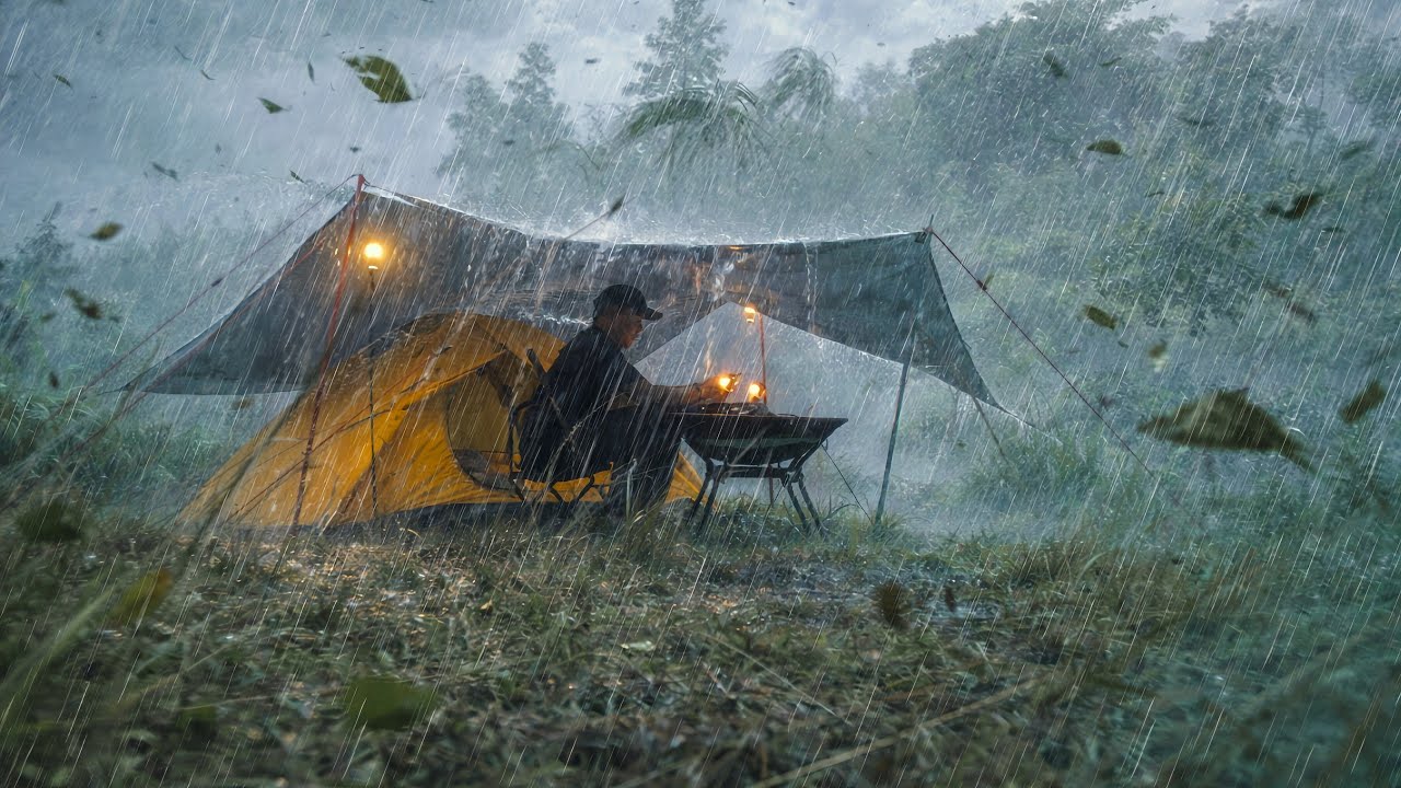 FACING A RAINSTORM ‼️ CAMPING IN HEAVY RAIN WITH THUNDERSTORM ⛈️ RELAXING RAIN CAMPING || ASMR 