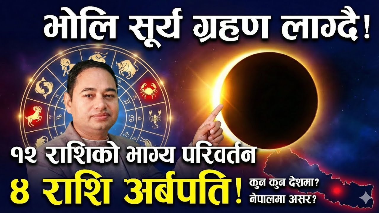 भोलि लाग्दै छ सूर्य ग्रहण, नेपालमा? Surya Grahan, First solar eclipse of 2026 is on February 17, 