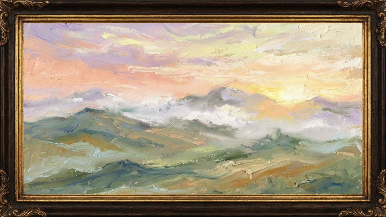 Pastel Mountain Sunrise | Soft Misty Landscape 4K Frame TV Art