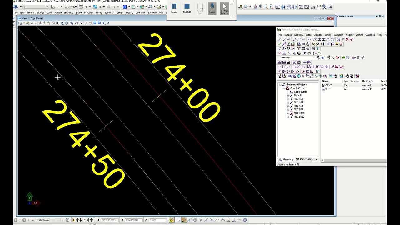 Horizontal Regression Analysis, Loading Regression points InRoads Microstation