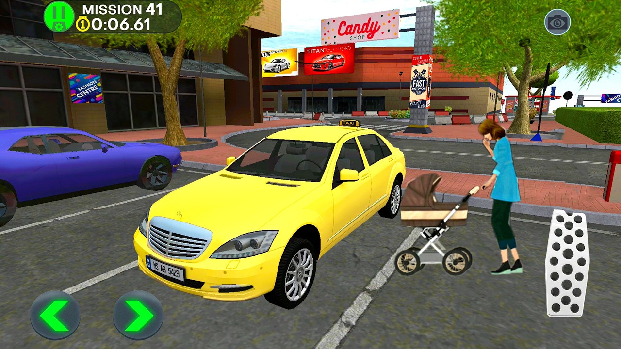 Yellow Mercedes Taxi Car Drive in Small Town #11 - VIP Cars Simulator - Android Gameplay