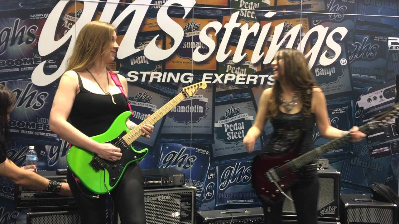 Nikki Stringfield and Courtney Cox of The Iron Maidens jam at NAMM '16