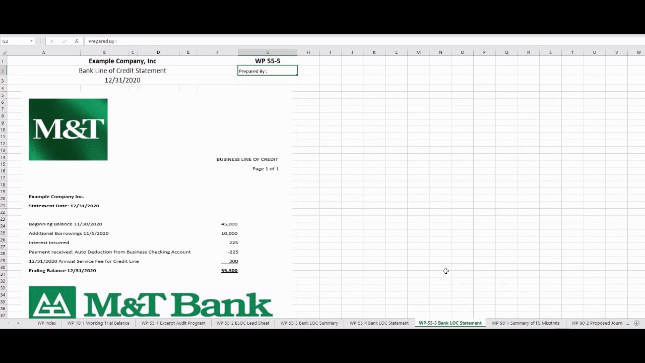 Audit Workpaper Example Using Excel