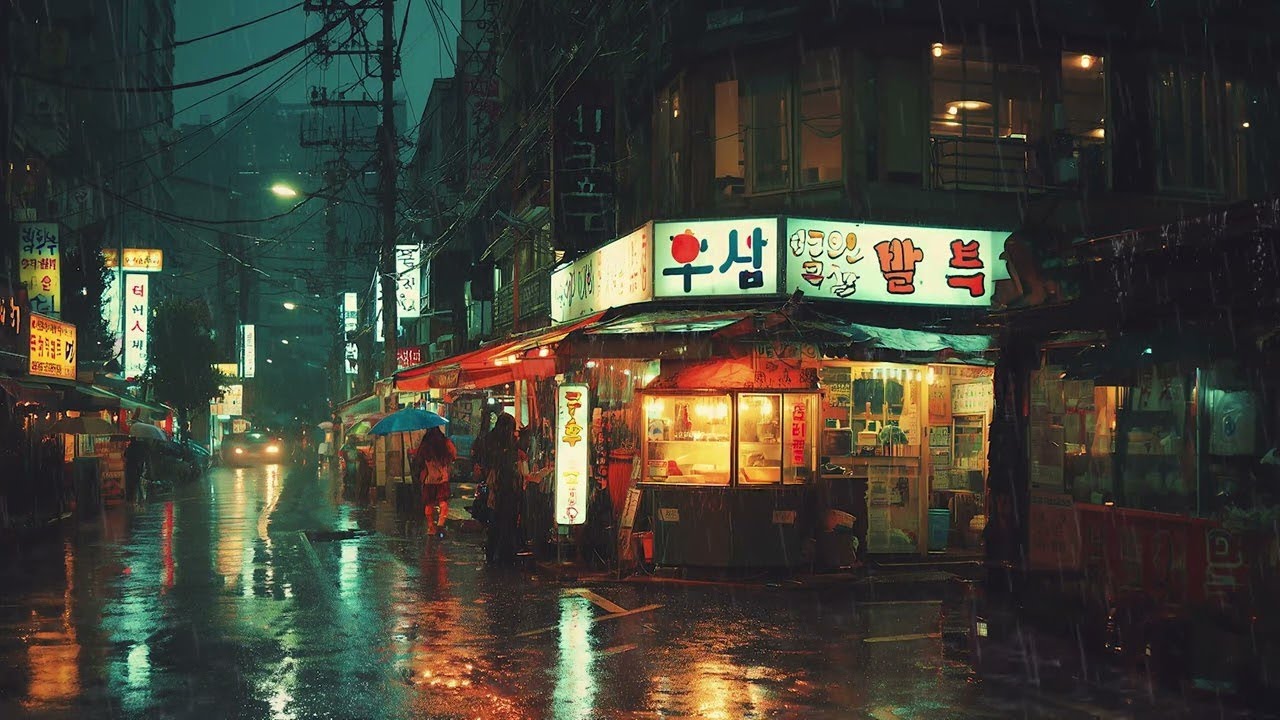 Night Street Ambience ☔ Light Rain and Chill Lofi Hip Hop Music For Chill Mood