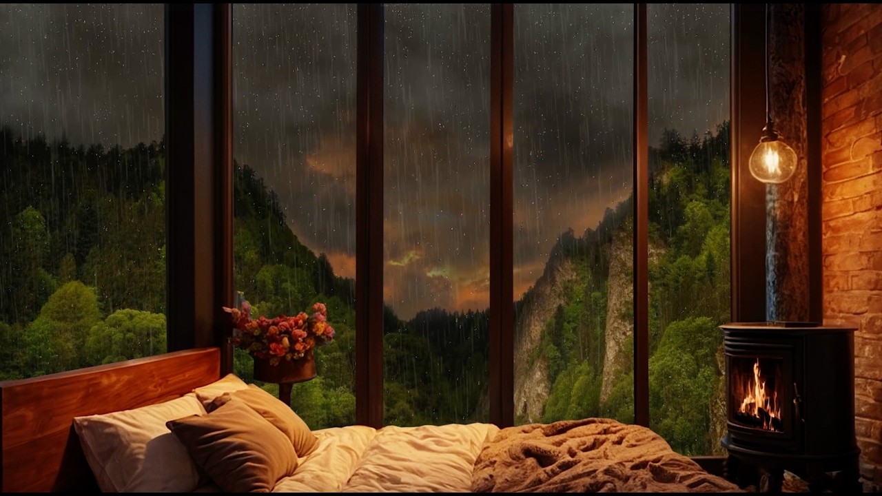 Heavy Rain and Thunder at Night | Relaxing Bedroom Ambience (3 Hours)