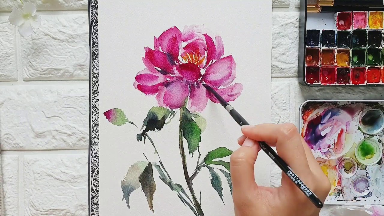 Expressive Loose Watercolor Peony