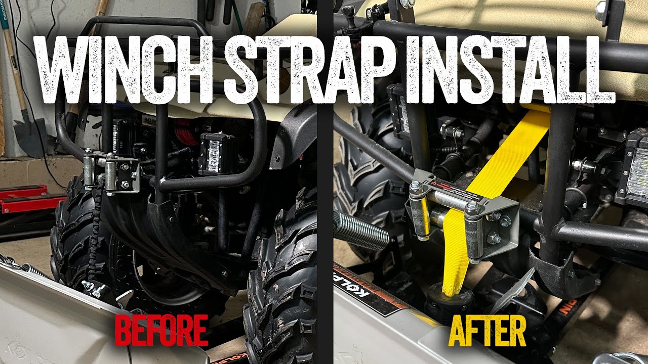 ATV Winch line replacement with tow strap for plowing