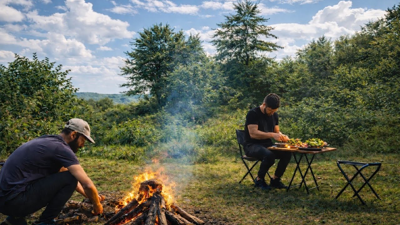 Утреннее приключение: приготовление вкуснейшего омлета и чая на природе 🌿🔥