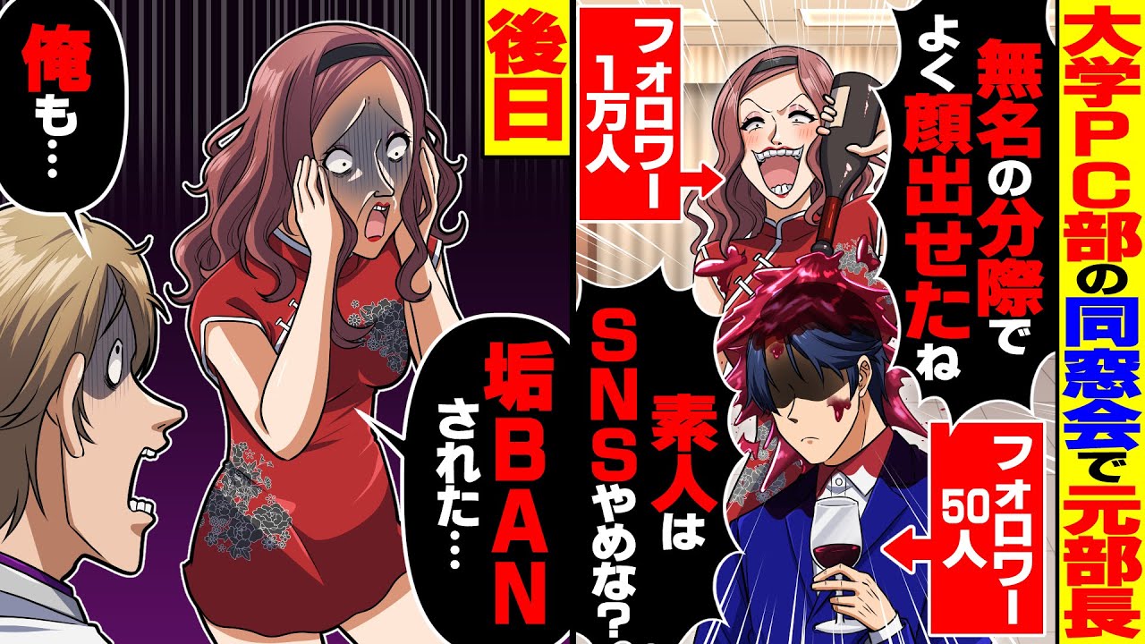 【スカッと】「素人はSNSやるな！」同窓会で俺にワインをかけるフォロワー1万人の女先輩→後日、地獄の垢BAN祭りが開催され…【総集編】【スカッとする話】