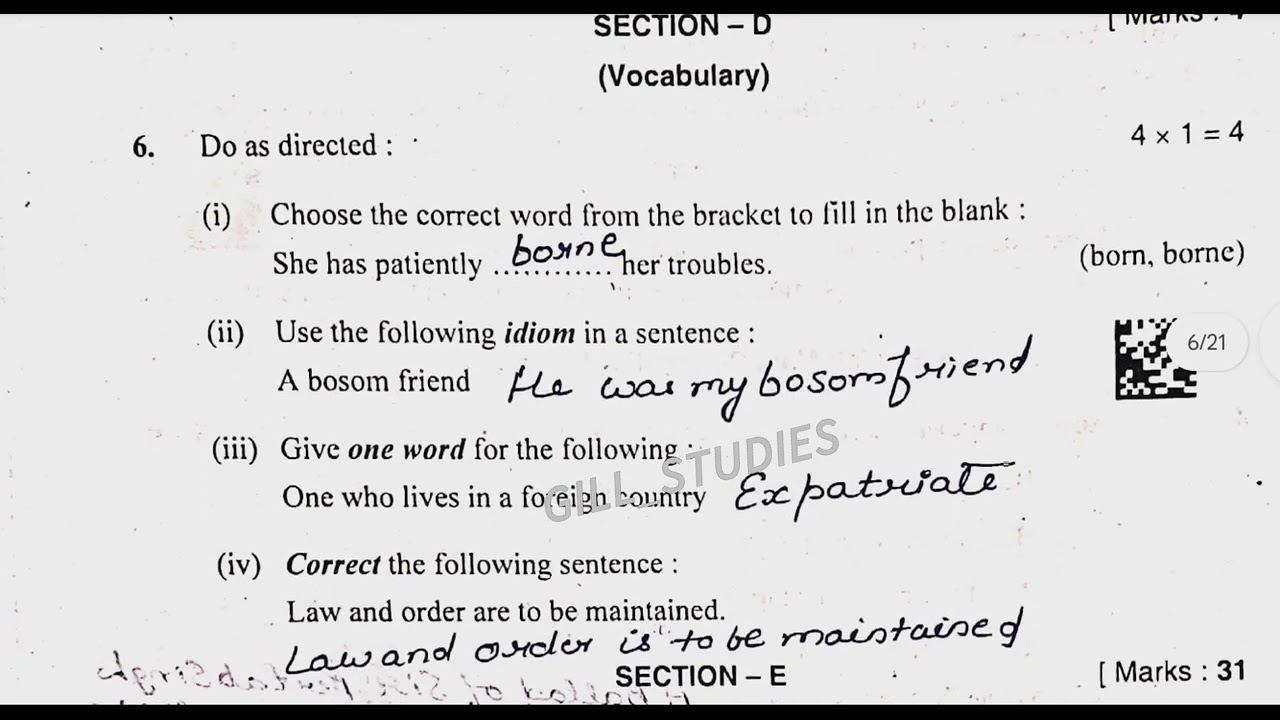 Class 10th English Real Final Paper 11 March 2026 PSEB 10th class English board paper fully solved 