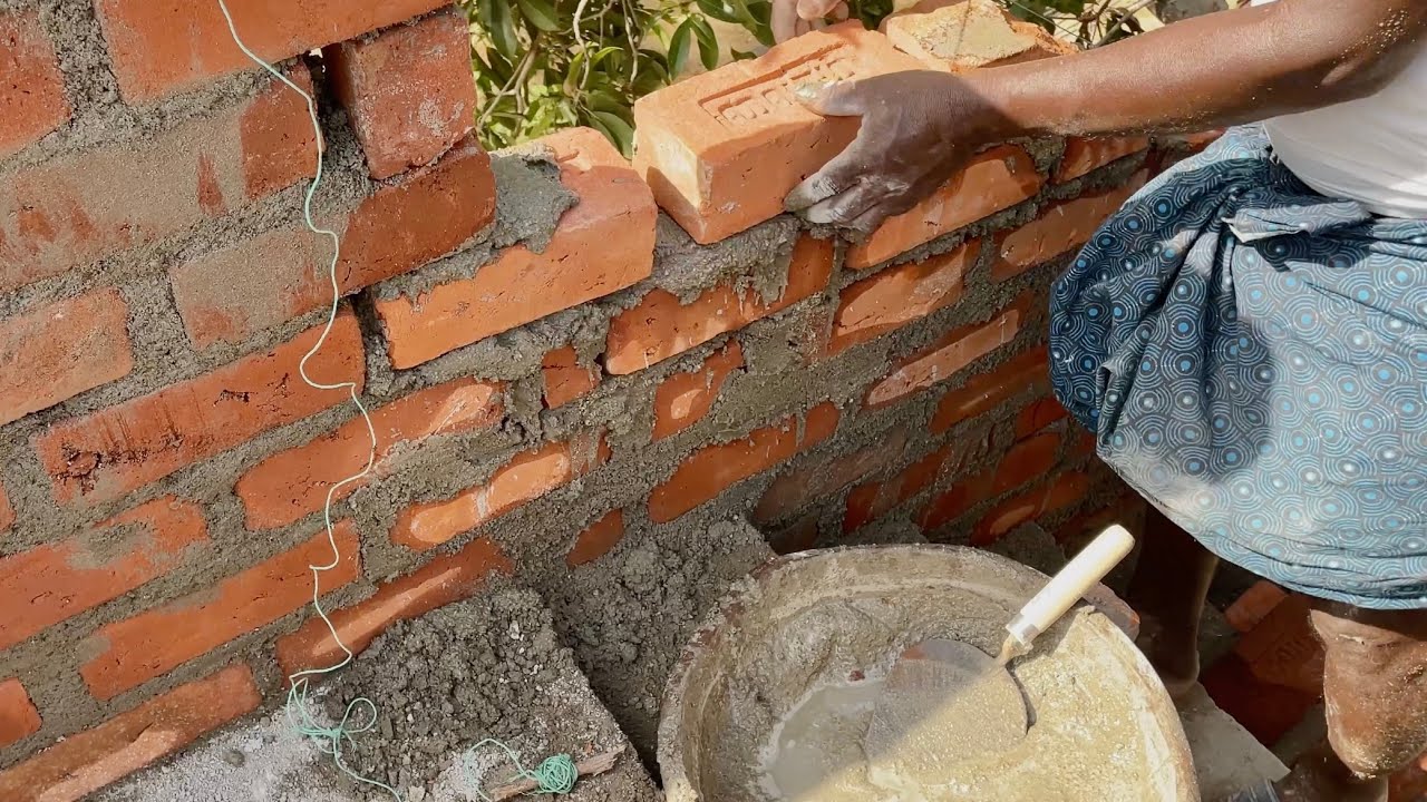 Stair hand wall construction-how to build stair hand brick wall installation-using sand and cement