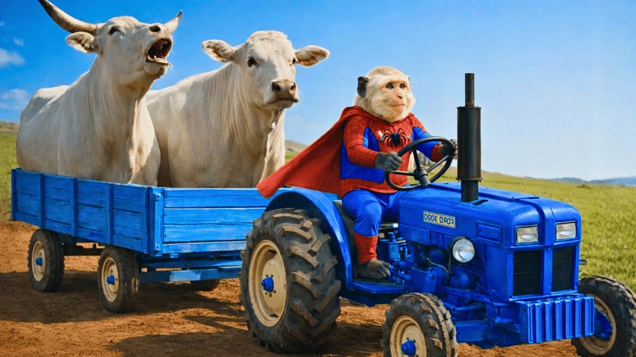 🚜🐒 Monkey Bonzi Drives a Tractor Through Chaos to Rescue a Crying Injured Cow 😱🐄❤️